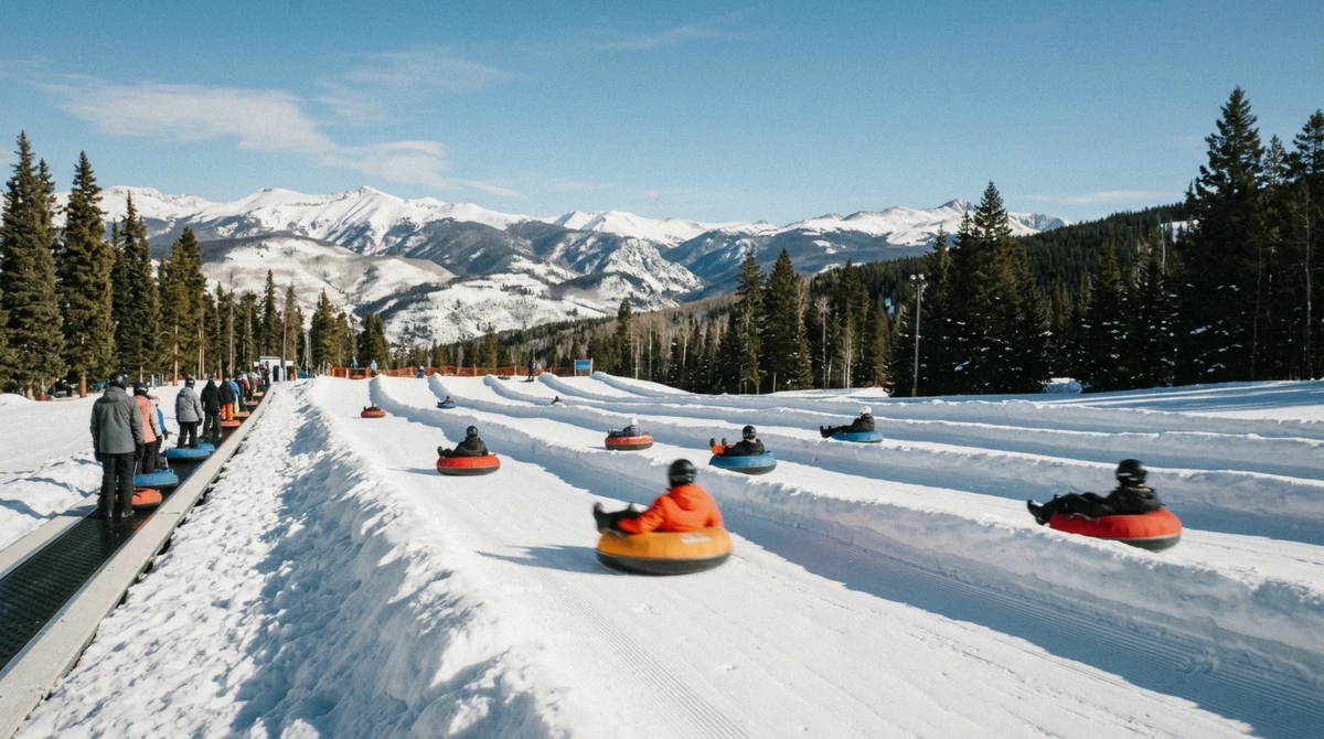 Groomed multi-lane snow tubing hill with a carpet lift near Breckenridge, Colorado