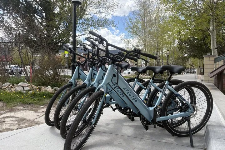 E-bike on the paved Blue River recreation path between Breckenridge and Frisco, Colorado in summer